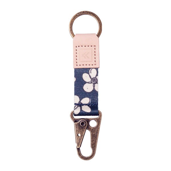 Navy Cream Floral Thread Keychain Clip